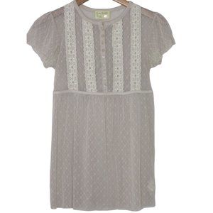 Free People Women's Vintage Mesh Short Sleeve Half Button Down Tunic Top S B1-16